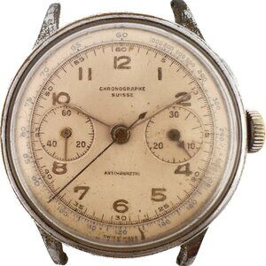 Vintage 36mm Chronograph Suisse Men's Mechanical Wristwatch Landeron 248 Chrome